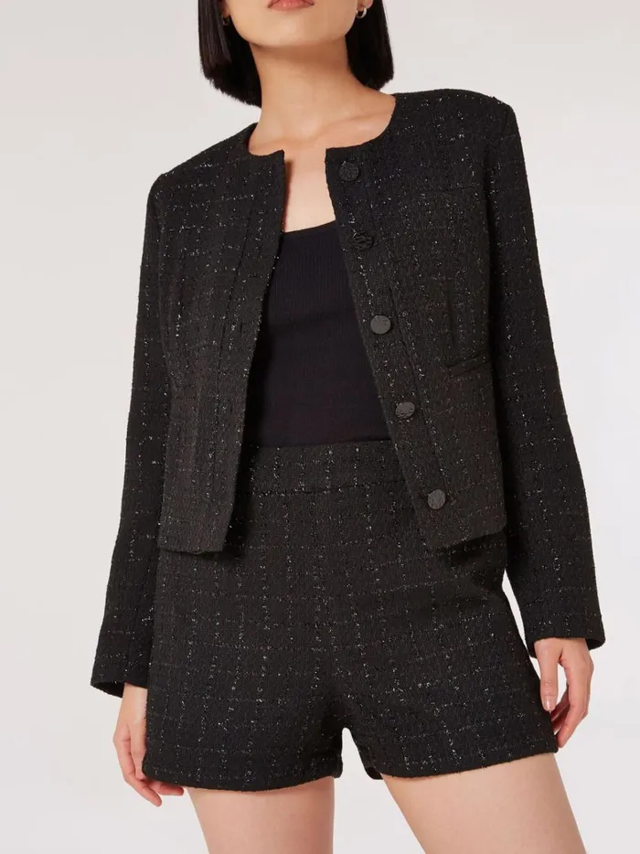 Black Tweed Shorts Black Women Apricot Shorts