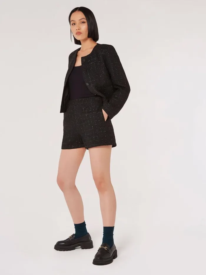 Black Tweed Shorts Black Women Apricot Shorts