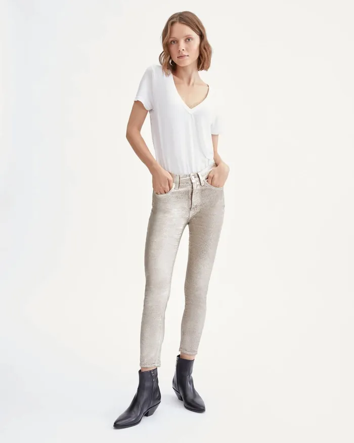 7 For All Mankind Pants High Waist Velvet Ankle Skinny In Metallic Gold Metallic Gold 8211 Women 7 For All Mankind Pants High Waist Velvet Ankle Skinny In Metallic Gold Metallic Gold 8211 Women