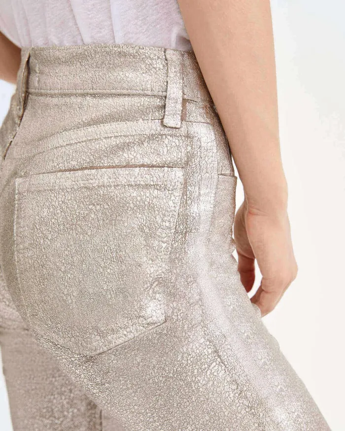 7 For All Mankind Pants High Waist Velvet Ankle Skinny In Metallic Gold Metallic Gold 8211 Women