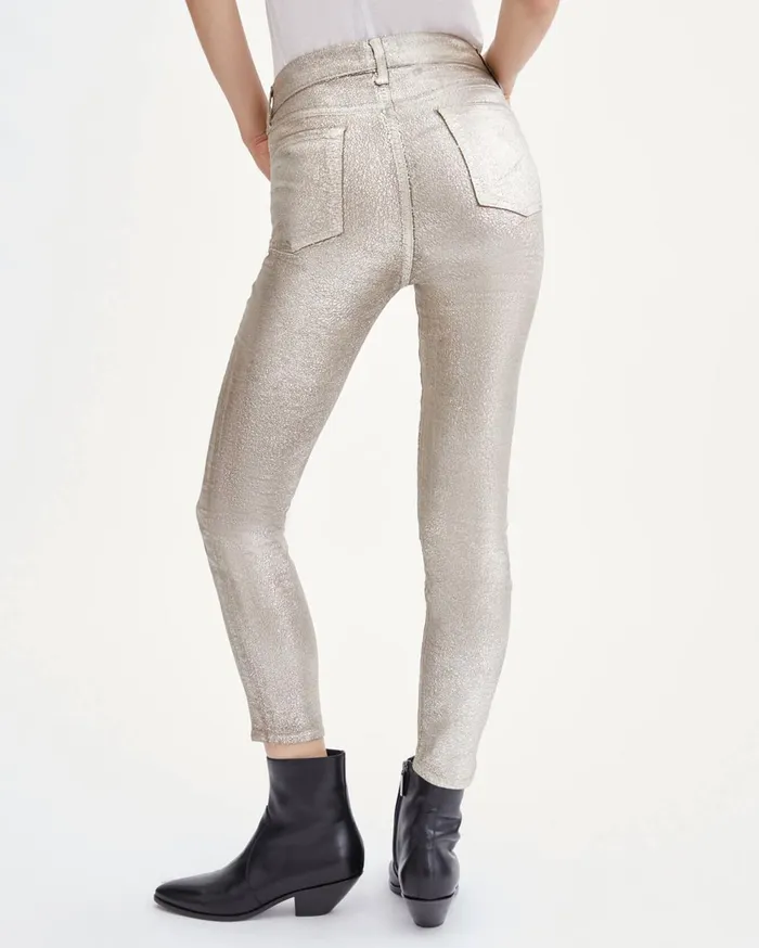 7 For All Mankind Pants High Waist Velvet Ankle Skinny In Metallic Gold Metallic Gold 8211 Women
