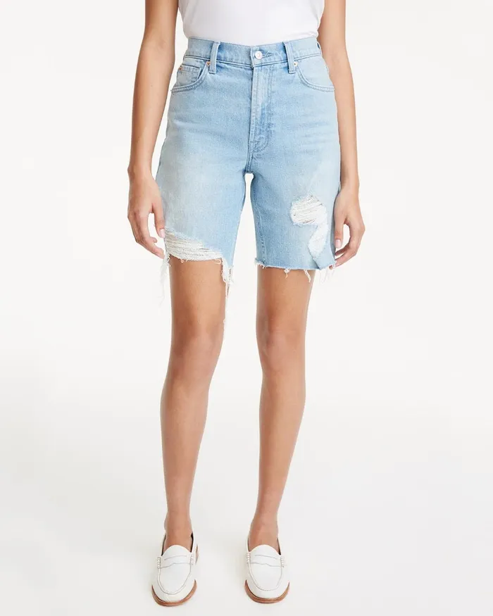 7 For All Mankind Shorts and Skirts Boyfriend Short With Destroy In Laurel Canyon Blue Laurel Canyon Blue 8211 Women