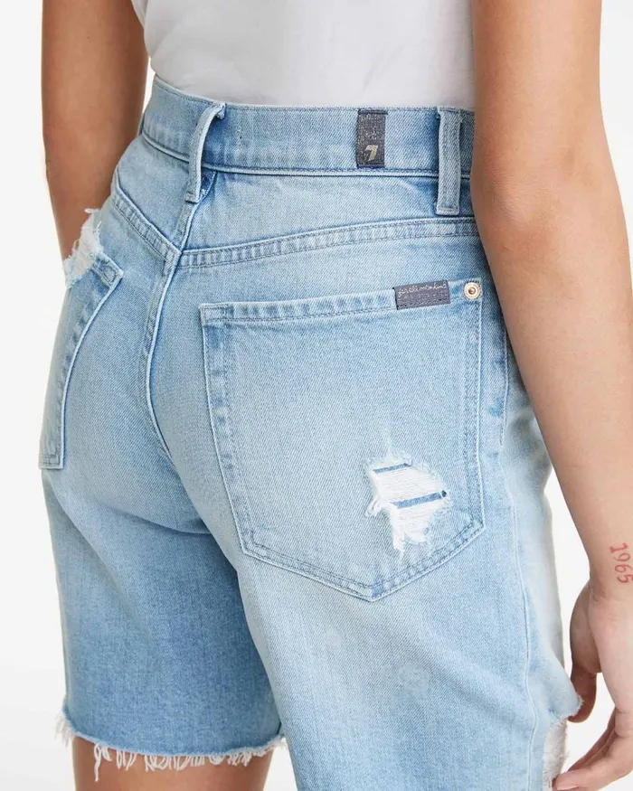 7 For All Mankind Shorts and Skirts Boyfriend Short With Destroy In Laurel Canyon Blue Laurel Canyon Blue 8211 Women
