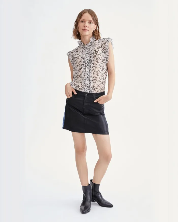 7 For All Mankind Shorts and Skirts Coated 5050 Denim Miniskirt In Black Black 8211 Women