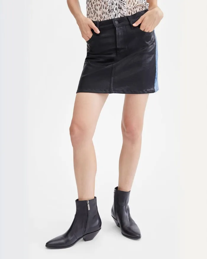7 For All Mankind Shorts and Skirts Coated 5050 Denim Miniskirt In Black Black 8211 Women