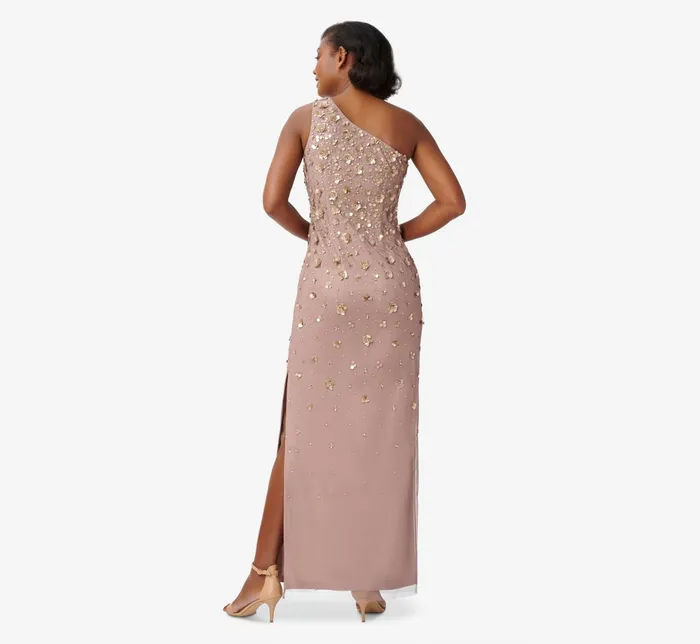 Adrianna Papell 3D Floral HandBeaded OneShoulder Long Column Gown In Dusty Navy Dusty Navy Women Floral Dresses Adrianna Papell 3D Floral HandBeaded OneShoulder Long Column Gown In Dusty Navy Dusty Navy Women Floral Dresses