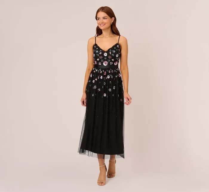 Adrianna Papell AnkleLength Gown With Multicolor Floral Beading In Black Multi Black Multi Women Floral Dresses Adrianna Papell AnkleLength Gown With Multicolor Floral Beading In Black Multi Black Multi Women Floral Dresses