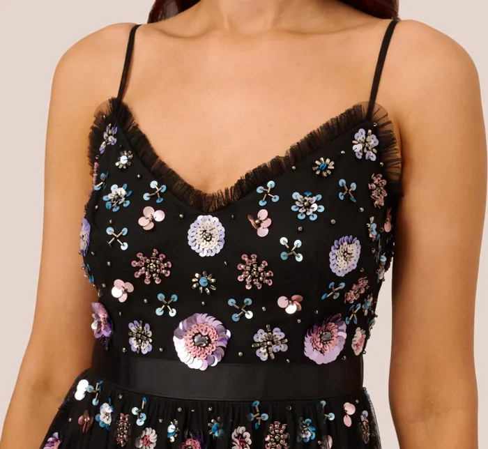 Adrianna Papell AnkleLength Gown With Multicolor Floral Beading In Black Multi Black Multi Women Floral Dresses Adrianna Papell AnkleLength Gown With Multicolor Floral Beading In Black Multi Black Multi Women Floral Dresses