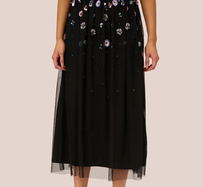 Adrianna Papell AnkleLength Gown With Multicolor Floral Beading In Black Multi Black Multi Women Floral Dresses Adrianna Papell AnkleLength Gown With Multicolor Floral Beading In Black Multi Black Multi Women Floral Dresses