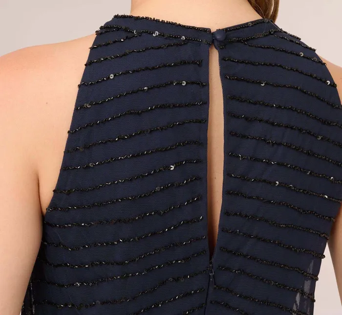 Adrianna Papell Art Deco Beaded Blouson Dress With Halter Neckline In Navy Black NavyBlack Women Long Dresses Adrianna Papell Art Deco Beaded Blouson Dress With Halter Neckline In Navy Black NavyBlack Women Long Dresses