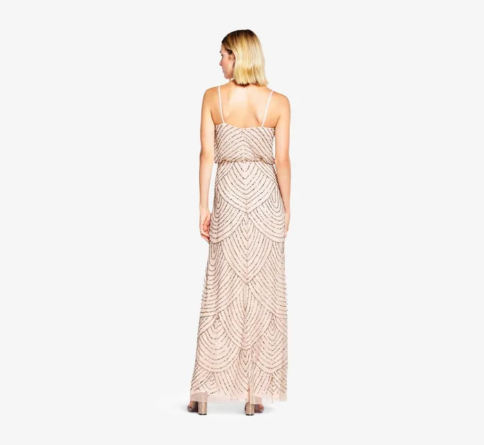 Adrianna Papell Art Deco Beaded Blouson Gown In Taupe Pink TaupePink Women Long Dresses Adrianna Papell Art Deco Beaded Blouson Gown In Taupe Pink TaupePink Women Long Dresses