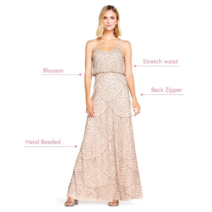Adrianna Papell Art Deco Beaded Blouson Gown In Taupe Pink TaupePink Women Long Dresses Adrianna Papell Art Deco Beaded Blouson Gown In Taupe Pink TaupePink Women Long Dresses