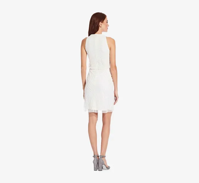 Adrianna Papell Art Deco Cocktail Dress With Halter Neck In Ivory Ivory Women Short Wedding Dresses Adrianna Papell Art Deco Cocktail Dress With Halter Neck In Ivory Ivory Women Short Wedding Dresses