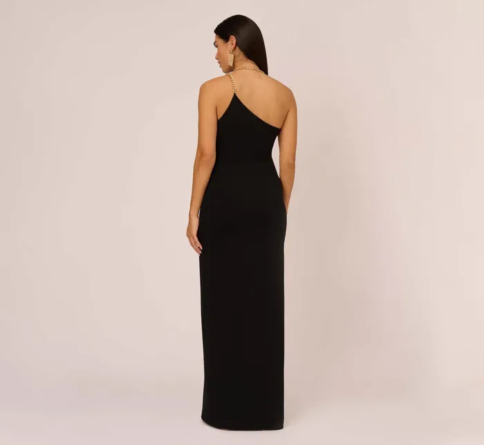 Adrianna Papell Asymmetrical Crepe Column Gown With Chain Straps In Black Black Women Day Dresses Adrianna Papell Asymmetrical Crepe Column Gown With Chain Straps In Black Black Women Day Dresses