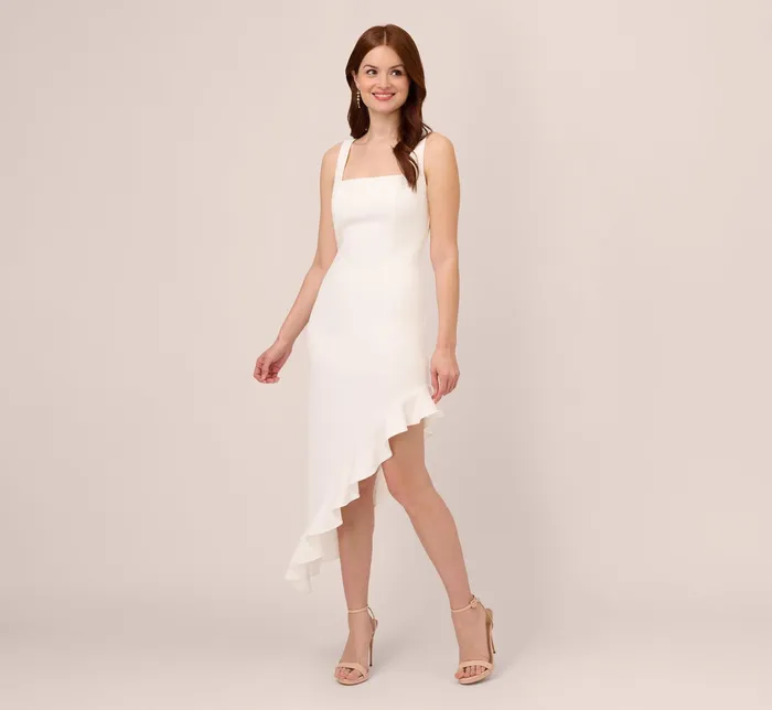 Adrianna Papell Asymmetrical Crepe Midi Dress With Flounce Hem In Ivory Ivory Women Midi Dresses Adrianna Papell Asymmetrical Crepe Midi Dress With Flounce Hem In Ivory Ivory Women Midi Dresses