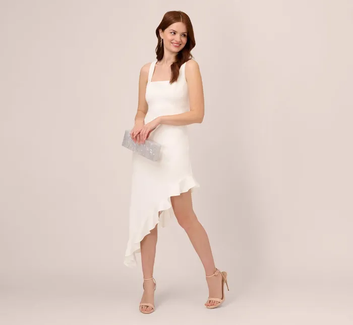 Adrianna Papell Asymmetrical Crepe Midi Dress With Flounce Hem In Ivory Ivory Women Midi Dresses Adrianna Papell Asymmetrical Crepe Midi Dress With Flounce Hem In Ivory Ivory Women Midi Dresses