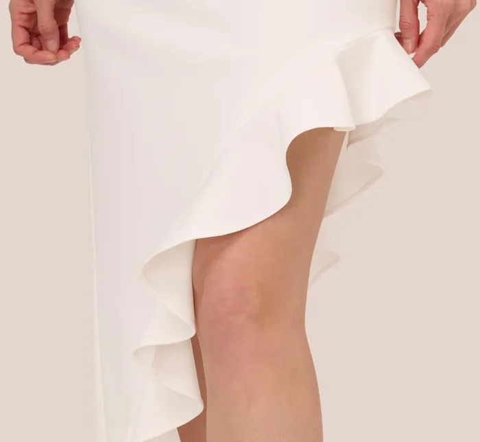 Adrianna Papell Asymmetrical Crepe Midi Dress With Flounce Hem In Ivory Ivory Women Midi Dresses Adrianna Papell Asymmetrical Crepe Midi Dress With Flounce Hem In Ivory Ivory Women Midi Dresses