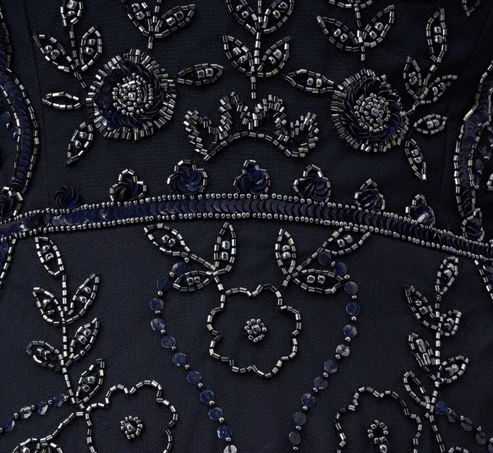 Adrianna Papell Beaded Midi Dress With Sheer Short Sleeves In Midnight Midnight Women Cocktail Dresses Adrianna Papell Beaded Midi Dress With Sheer Short Sleeves In Midnight Midnight Women Cocktail Dresses
