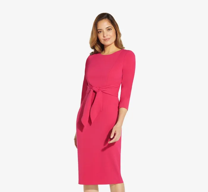 Adrianna Papell Bow Sheath Dress With Three Quarter Sleeves In Bright Rose Bright Rose Women Day Dresses Adrianna Papell Bow Sheath Dress With Three Quarter Sleeves In Bright Rose Bright Rose Women Day Dresses