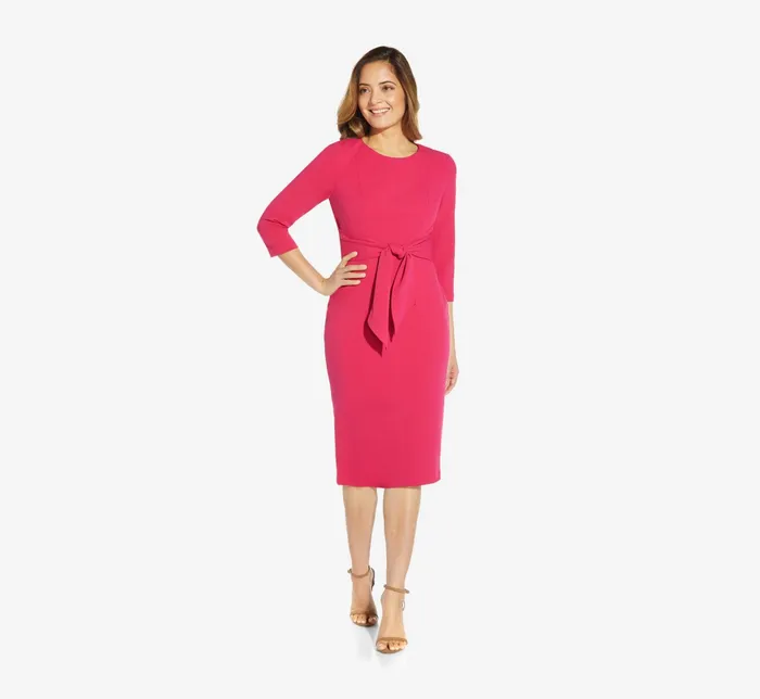 Adrianna Papell Bow Sheath Dress With Three Quarter Sleeves In Bright Rose Bright Rose Women Day Dresses Adrianna Papell Bow Sheath Dress With Three Quarter Sleeves In Bright Rose Bright Rose Women Day Dresses