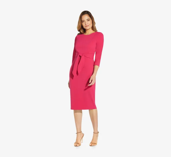Adrianna Papell Bow Sheath Dress With Three Quarter Sleeves In Bright Rose Bright Rose Women Day Dresses Adrianna Papell Bow Sheath Dress With Three Quarter Sleeves In Bright Rose Bright Rose Women Day Dresses