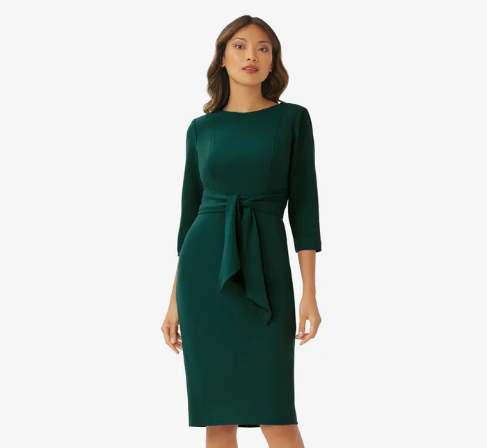 Adrianna Papell Bow Sheath Dress With Three Quarter Sleeves In Hunter Hunter Women Day Dresses
