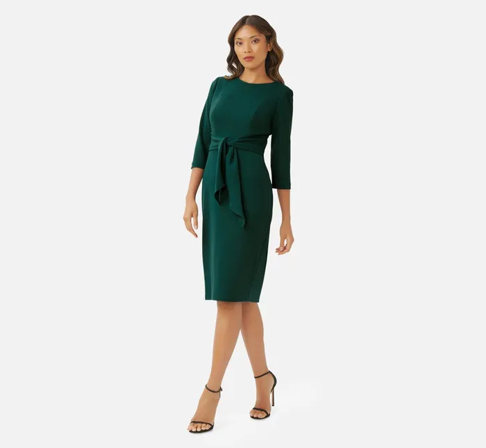 Adrianna Papell Bow Sheath Dress With Three Quarter Sleeves In Hunter Hunter Women Day Dresses Adrianna Papell Bow Sheath Dress With Three Quarter Sleeves In Hunter Hunter Women Day Dresses