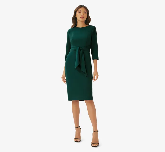 Adrianna Papell Bow Sheath Dress With Three Quarter Sleeves In Hunter Hunter Women Day Dresses Adrianna Papell Bow Sheath Dress With Three Quarter Sleeves In Hunter Hunter Women Day Dresses