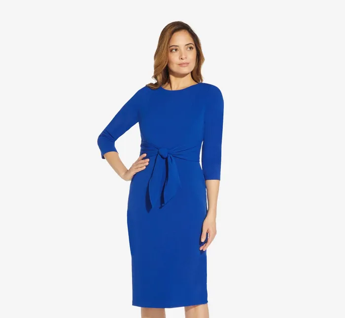 Adrianna Papell Bow Sheath Dress With Three Quarter Sleeves In Violet Cobalt Violet Cobalt Women Day Dresses Adrianna Papell Bow Sheath Dress With Three Quarter Sleeves In Violet Cobalt Violet Cobalt Women Day Dresses