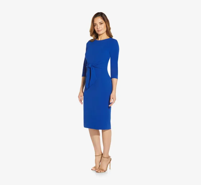 Adrianna Papell Bow Sheath Dress With Three Quarter Sleeves In Violet Cobalt Violet Cobalt Women Day Dresses Adrianna Papell Bow Sheath Dress With Three Quarter Sleeves In Violet Cobalt Violet Cobalt Women Day Dresses