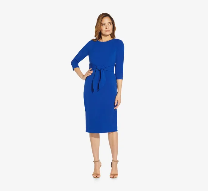 Adrianna Papell Bow Sheath Dress With Three Quarter Sleeves In Violet Cobalt Violet Cobalt Women Day Dresses Adrianna Papell Bow Sheath Dress With Three Quarter Sleeves In Violet Cobalt Violet Cobalt Women Day Dresses