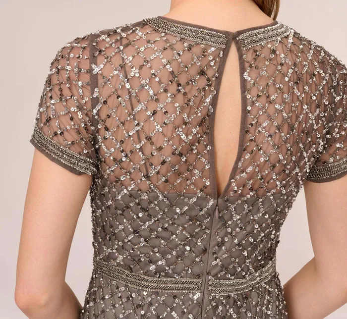 Adrianna Papell Cap Sleeve Beaded Gown In Lead Lead Women Long Dresses Adrianna Papell Cap Sleeve Beaded Gown In Lead Lead Women Long Dresses