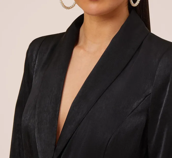 Adrianna Papell Charmeuse Tuxedo Short Sheath Cocktail Dress With Feather Trim In Black Black Women Day Dresses Adrianna Papell Charmeuse Tuxedo Short Sheath Cocktail Dress With Feather Trim In Black Black Women Day Dresses