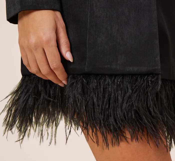Adrianna Papell Charmeuse Tuxedo Short Sheath Cocktail Dress With Feather Trim In Black Black Women Day Dresses Adrianna Papell Charmeuse Tuxedo Short Sheath Cocktail Dress With Feather Trim In Black Black Women Day Dresses