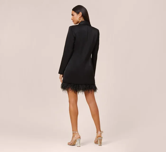 Adrianna Papell Charmeuse Tuxedo Short Sheath Cocktail Dress With Feather Trim In Ivory Ivory Women Short Dresses Adrianna Papell Charmeuse Tuxedo Short Sheath Cocktail Dress With Feather Trim In Ivory Ivory Women Short Dresses