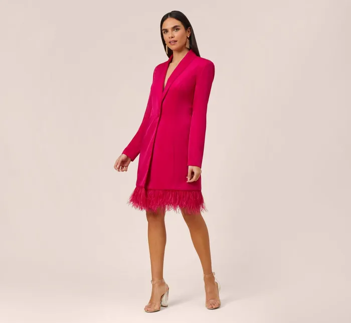 Adrianna Papell Charmeuse Tuxedo Short Sheath Cocktail Dress With Feather Trim In Ivory Ivory Women Short Dresses Adrianna Papell Charmeuse Tuxedo Short Sheath Cocktail Dress With Feather Trim In Ivory Ivory Women Short Dresses