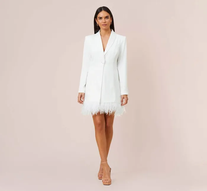 Adrianna Papell Charmeuse Tuxedo Short Sheath Cocktail Dress With Feather Trim In Ivory Ivory Women Short Dresses Adrianna Papell Charmeuse Tuxedo Short Sheath Cocktail Dress With Feather Trim In Ivory Ivory Women Short Dresses