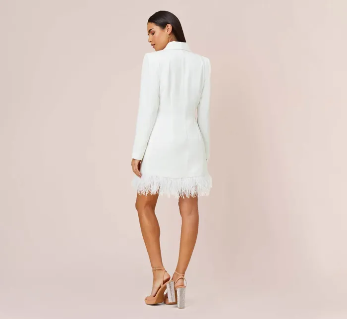Adrianna Papell Charmeuse Tuxedo Short Sheath Cocktail Dress With Feather Trim In Ivory Ivory Women Short Dresses Adrianna Papell Charmeuse Tuxedo Short Sheath Cocktail Dress With Feather Trim In Ivory Ivory Women Short Dresses