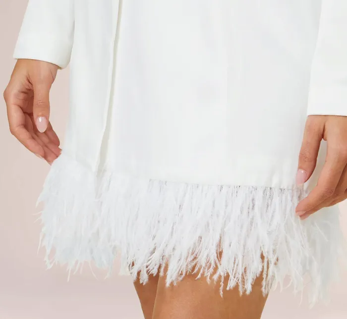 Adrianna Papell Charmeuse Tuxedo Short Sheath Cocktail Dress With Feather Trim In Ivory Ivory Women Short Dresses Adrianna Papell Charmeuse Tuxedo Short Sheath Cocktail Dress With Feather Trim In Ivory Ivory Women Short Dresses