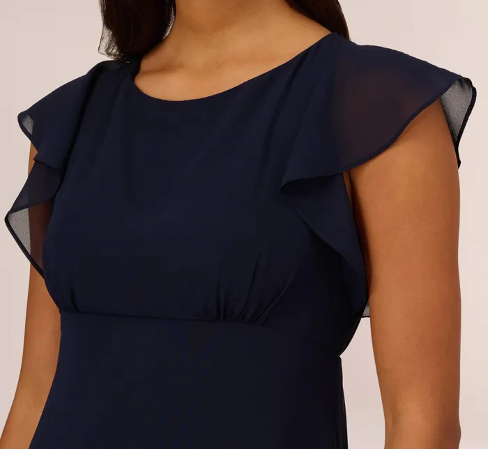 Adrianna Papell Chiffon And Jersey MidiLength Dress With Side Slits In Navy Navy Women Midi Dresses Adrianna Papell Chiffon And Jersey MidiLength Dress With Side Slits In Navy Navy Women Midi Dresses