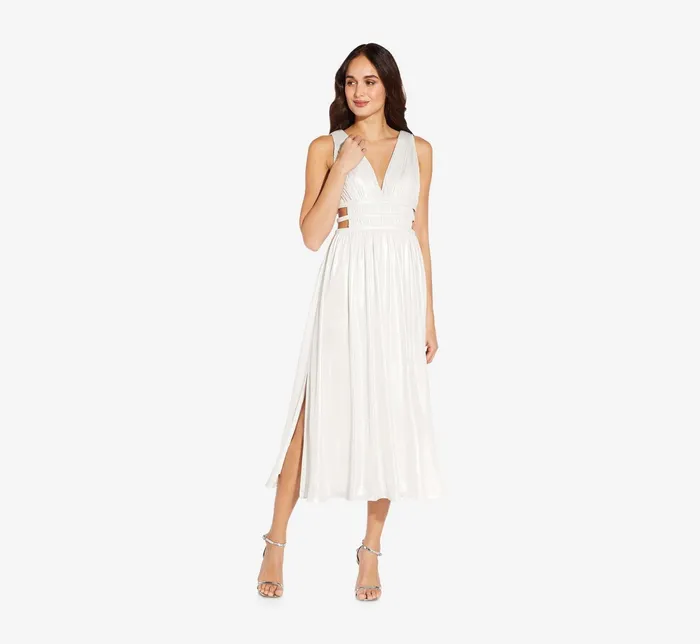 Adrianna Papell Chiffon MidiLength ALine Cocktail Dress With Cutouts In Ivory Ivory Women Midi Dresses Adrianna Papell Chiffon MidiLength ALine Cocktail Dress With Cutouts In Ivory Ivory Women Midi Dresses