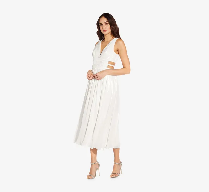 Adrianna Papell Chiffon MidiLength ALine Cocktail Dress With Cutouts In Ivory Ivory Women Midi Dresses Adrianna Papell Chiffon MidiLength ALine Cocktail Dress With Cutouts In Ivory Ivory Women Midi Dresses