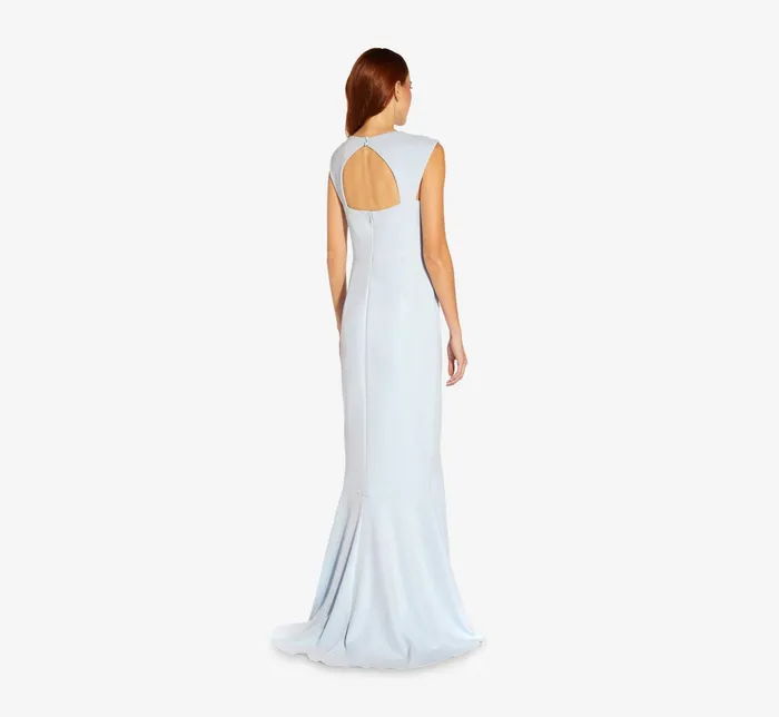 Adrianna Papell Crepe Cascade Long Gown In Opal Opal Women Long Dresses Adrianna Papell Crepe Cascade Long Gown In Opal Opal Women Long Dresses