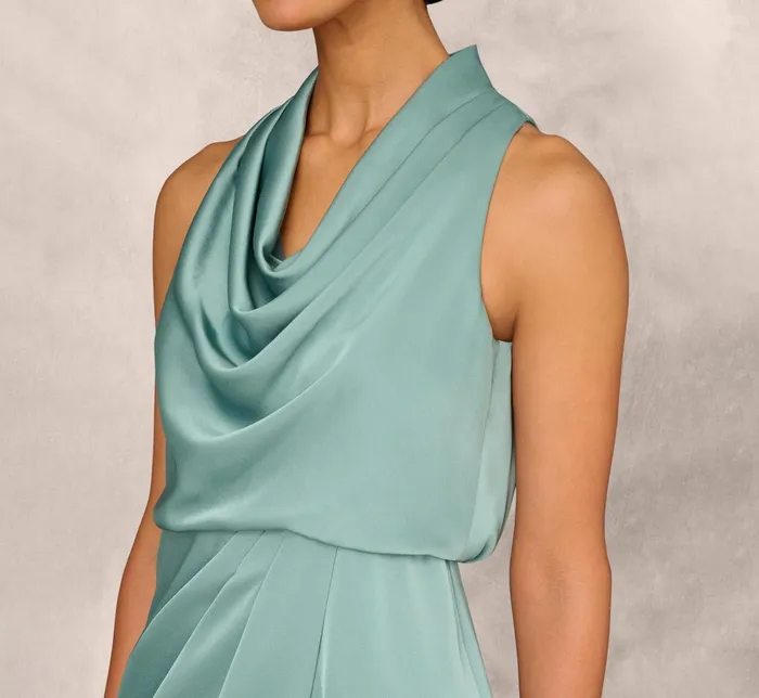Adrianna Papell Crepe Satin Back Cowl Neck MidiLength Blouson Cocktail Dress In Green Slate Green Slate Women Cocktail Dresses Adrianna Papell Crepe Satin Back Cowl Neck MidiLength Blouson Cocktail Dress In Green Slate Green Slate Women Cocktail Dresses