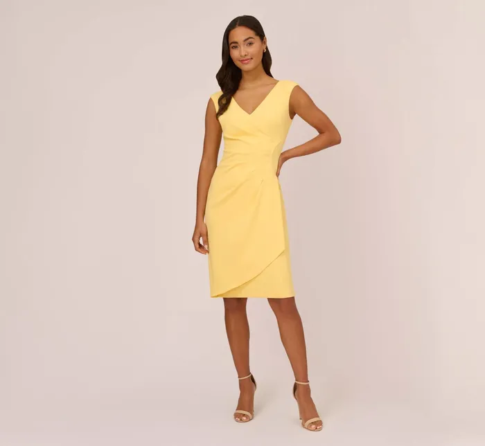 Adrianna Papell Crepe Sheath Dress With Draped Details In Warm Sun Warm Sun Women Day Dresses Adrianna Papell Crepe Sheath Dress With Draped Details In Warm Sun Warm Sun Women Day Dresses