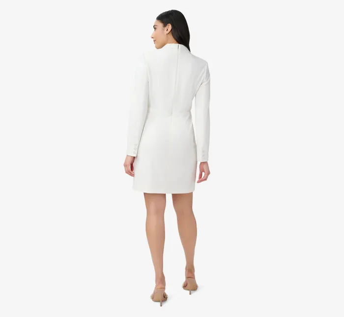 Adrianna Papell Crepe Tuxedo Sheath Dress With Long Sleeves In Ivory Ivory Women Little White Dresses Adrianna Papell Crepe Tuxedo Sheath Dress With Long Sleeves In Ivory Ivory Women Little White Dresses