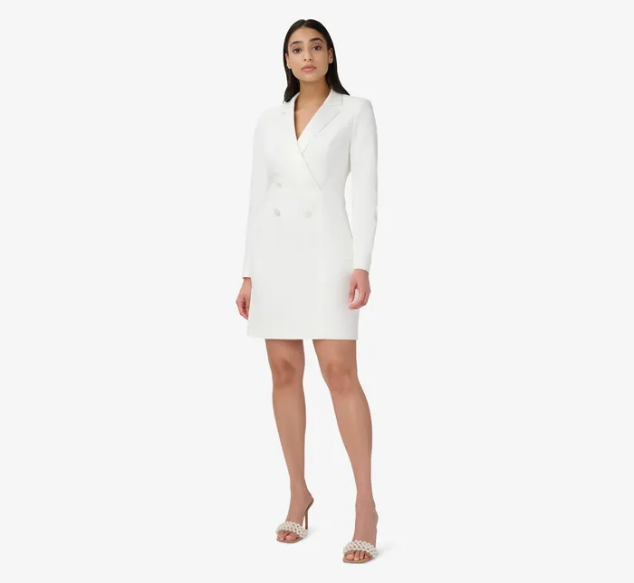 Adrianna Papell Crepe Tuxedo Sheath Dress With Long Sleeves In Ivory Ivory Women Little White Dresses Adrianna Papell Crepe Tuxedo Sheath Dress With Long Sleeves In Ivory Ivory Women Little White Dresses