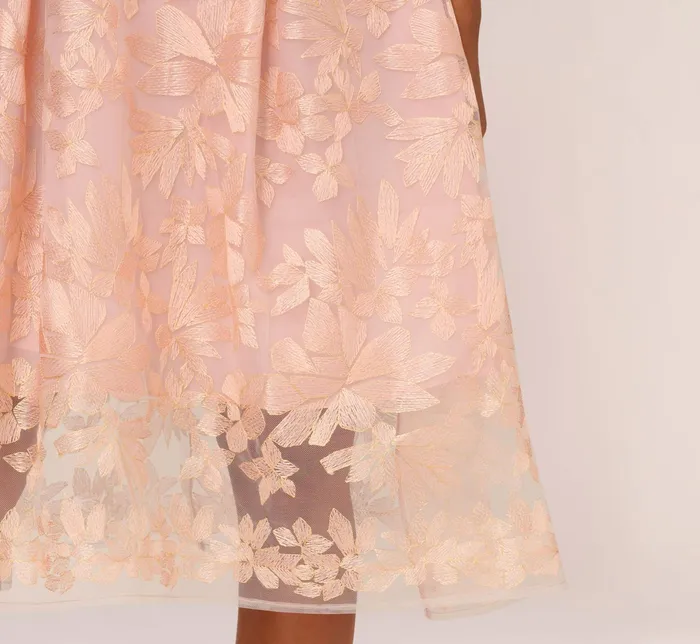 Adrianna Papell Embroidered Fit And Flare Midi Dress With Sheer Neckline In Apricot Ice Apricot Ice Women Cocktail Dresses Adrianna Papell Embroidered Fit And Flare Midi Dress With Sheer Neckline In Apricot Ice Apricot Ice Women Cocktail Dresses