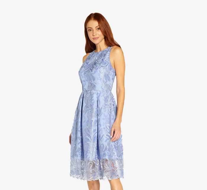 Adrianna Papell Embroidered Illusion MidiLength FitAndFlare Dress In Light Peri Light Peri Women Day Dresses Adrianna Papell Embroidered Illusion MidiLength FitAndFlare Dress In Light Peri Light Peri Women Day Dresses