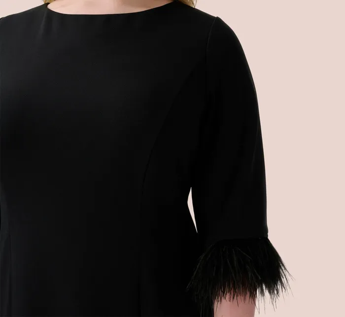 Adrianna Papell FeatherTrim Crepe MidiLength Sheath Dress In Black Black Women Day Dresses Adrianna Papell FeatherTrim Crepe MidiLength Sheath Dress In Black Black Women Day Dresses